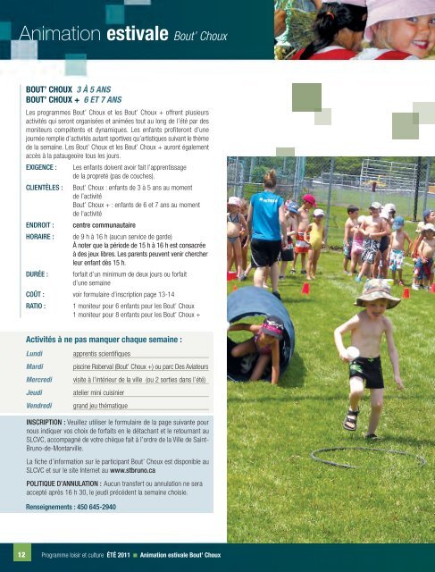 Programme de loisirs - été 2011- Ville de Saint-Bruno-de-Montarville