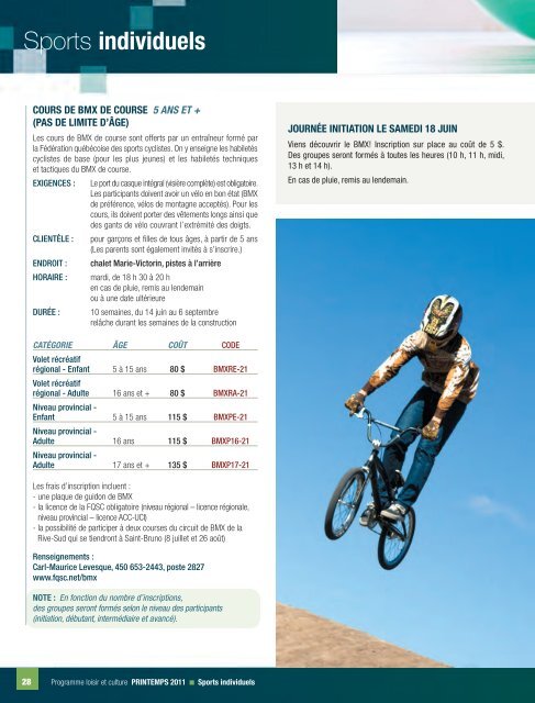 Programme de loisirs - été 2011- Ville de Saint-Bruno-de-Montarville