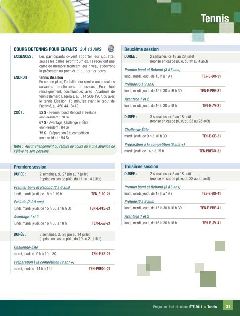 Programme de loisirs - été 2011- Ville de Saint-Bruno-de-Montarville