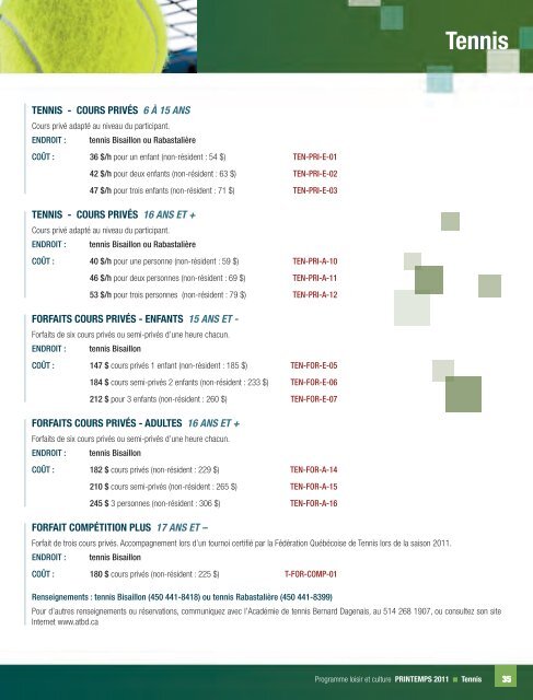 Programme de loisirs - été 2011- Ville de Saint-Bruno-de-Montarville