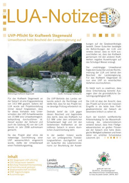Inhalt UVP-Pflicht für Kraftwerk Stegenwald