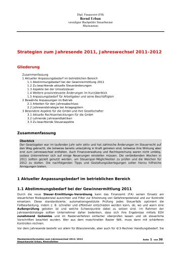 Strategien zum Jahresende 2011, Jahreswechsel ... - Bernd Urban