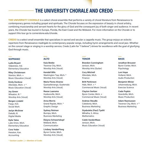 Promised Peace | The University Chorale and Credo Spring Tour 2023, Cornerstone University