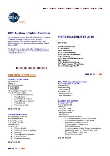 Partner von GS1 Austria, Solution Provider ... - GS1 Austria GmbH