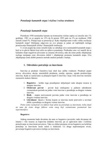 Ponašanje kamatnih stopa i rizična i ročna struktura Ponašanje ...