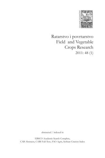 Ratarstvo i povrtarstvo Field and Vegetable Crops Research