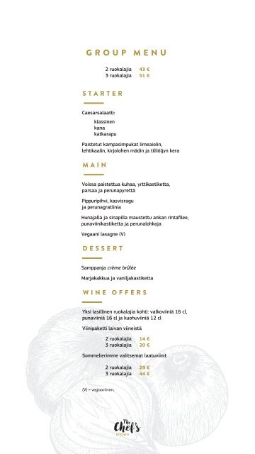 The Chef's Kitchen Group Menu 2023 FI