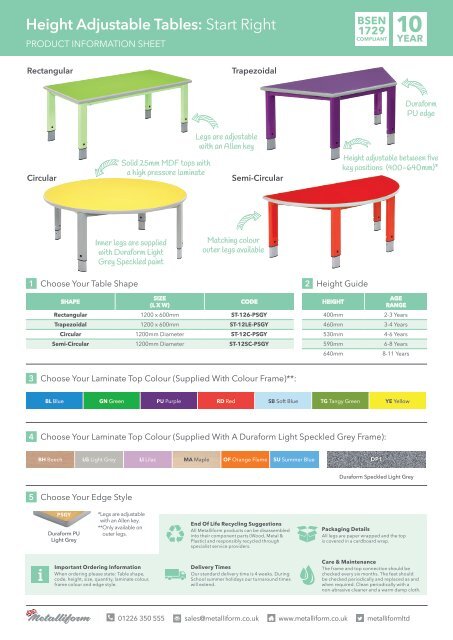 Creative Activity Height Adjustable Tables