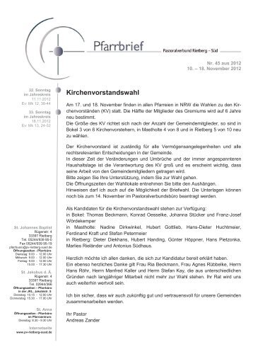 33. Sonntag im Jahreskreis - Pastoralverbund Rietberg - Süd