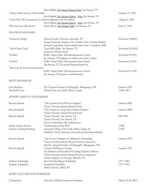 Kate Ritson Resumé - Trinity University