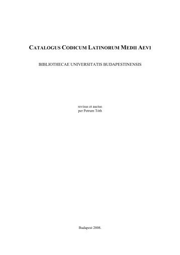 catalogus codicum latinorum medii aevi - Manuscripta Mediaevalia