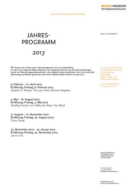 jahres- programm 2013 - Migros Museum