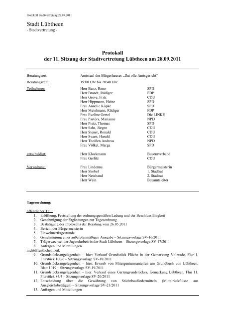 Protokoll der Sitzung vom 28.09.2011