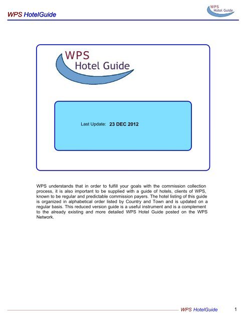 Wps Hotelguide Wps Hotelguide Entry Point To The Wps Network