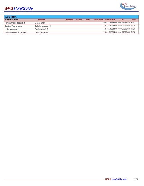 WPS HotelGuide WPS HotelGuide - Entry point to the WPS Network