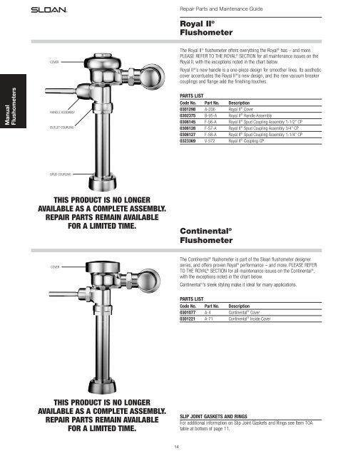 Repair Parts and Maintenance Guide | Sloan - Sloan Valve Company