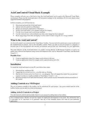 AxisCamControl Visual Basic Example - Axis Communications