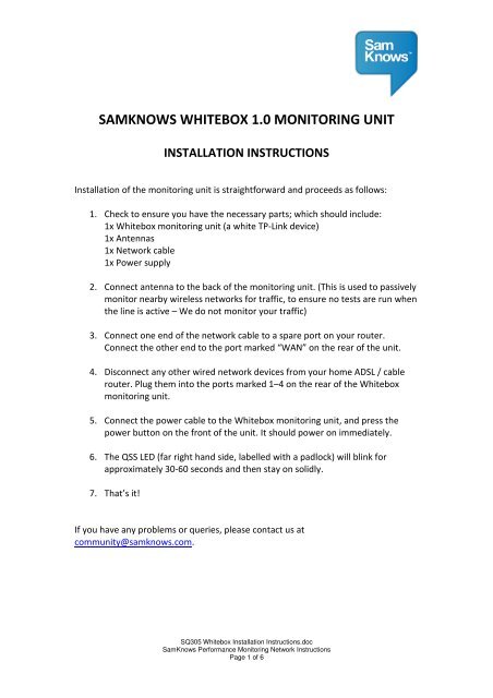 Whitebox Installation Instructions SamKnows