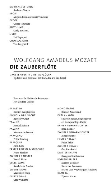 wolfgang amadeus mozart DIE ZAUBERFLötE - Het Gelders Orkest