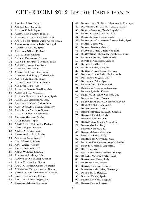 CFE-ERCIM 2012 List of Participants - cfe'12 & ercim'12