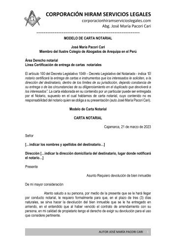 MODELO DE CARTA NOTARIAL - AUTOR JOSÉ MARÍA PACORI CARI