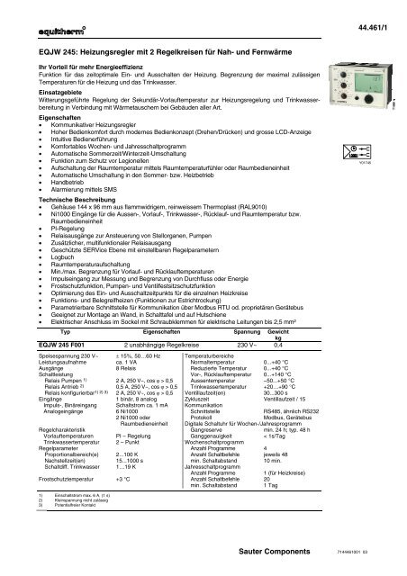 EQJW 245: Heizungsregler mit 2 Regelkreisen für Nah - Sauter