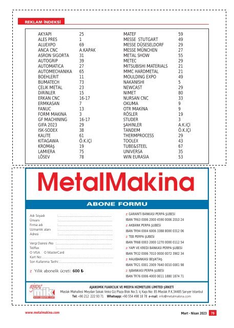 MetalMakina Dergisi Mart-Nisan 2023 Sayı260