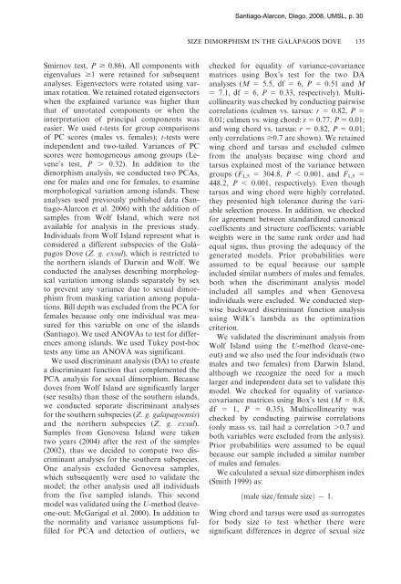 SEXUAL SIZE DIMORPHISM AND MORPHOLOGICAL EVIDENCE ...