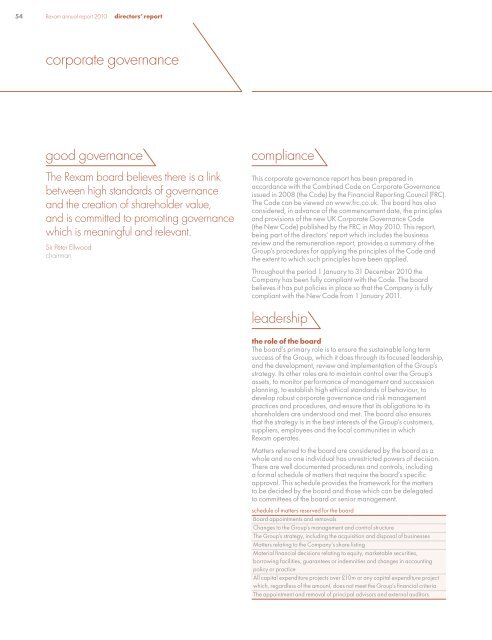 Rexam annual report 2010 - Governance