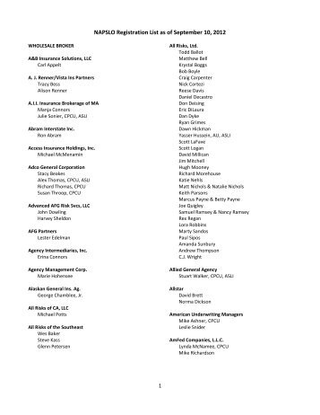 Registration List as of September 10, 2012 - PDF - NAPSLO