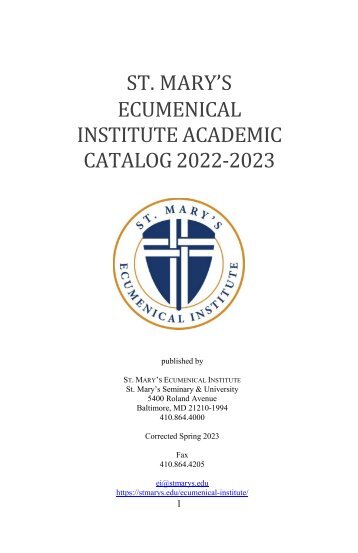 Ecumenical Institute Catalog 2022-2023