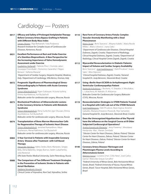 Interdisciplinary Cardiac-Vascular Surgery - ESCVS Dubrovnik 2012