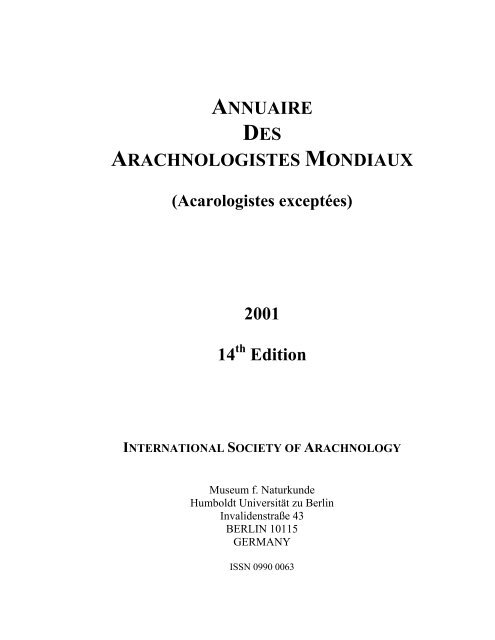 ANNUAIRE DES ARACHNOLOGISTES MONDIAUX - International ...