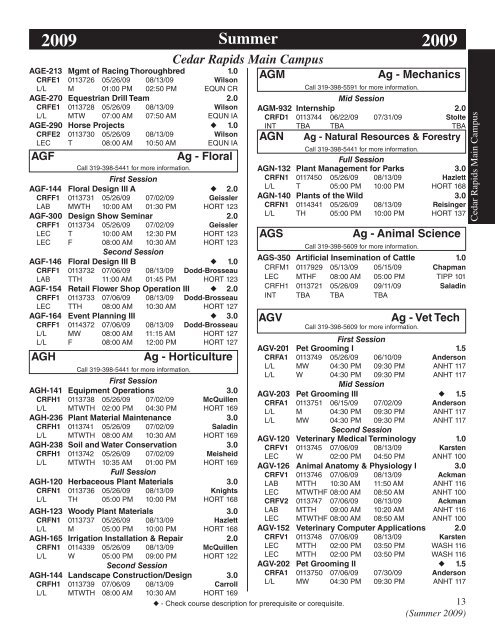 Summer 2009 Credit Class Schedule - Kirkwood Community College