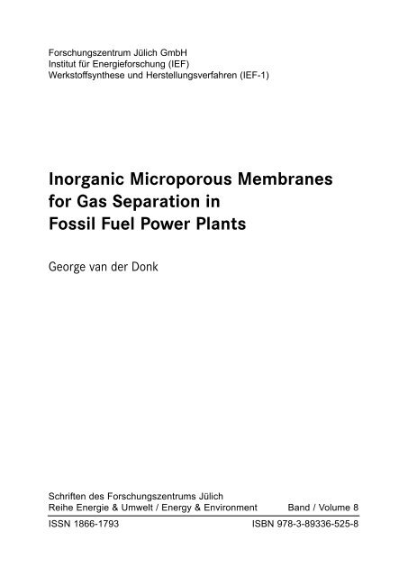 Inorganic Microporous Membranes for Gas Separation in Fossil Fuel ...
