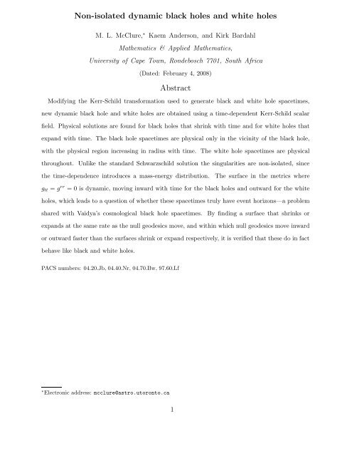 Non-isolated dynamic black holes and white holes Abstract