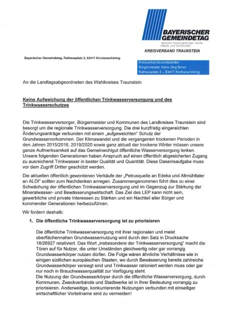 2023 Stellungnahme Gemeindetag KV Traunstein zum LEP - Trinkwasserschutz