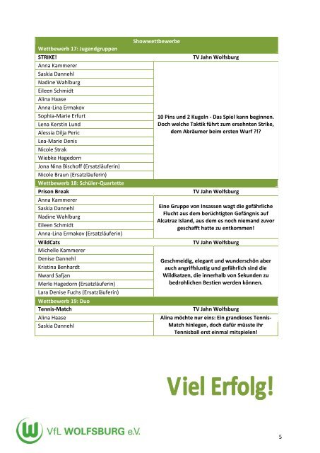 Teilnehmerliste für den - VfL Wolfsburg