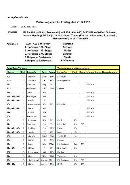 Vertretungsplan für den kommenden Tag als PDF - KGS Gotha