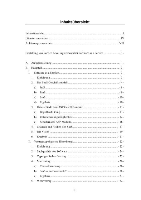 Gestaltung von Service Level Agreements bei Software as a Service