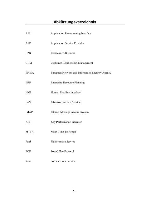 Gestaltung von Service Level Agreements bei Software as a Service