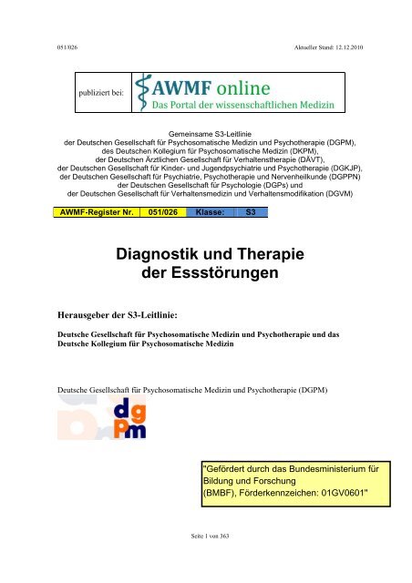 Diagnostik und Therapie der Essstörungen - AWMF