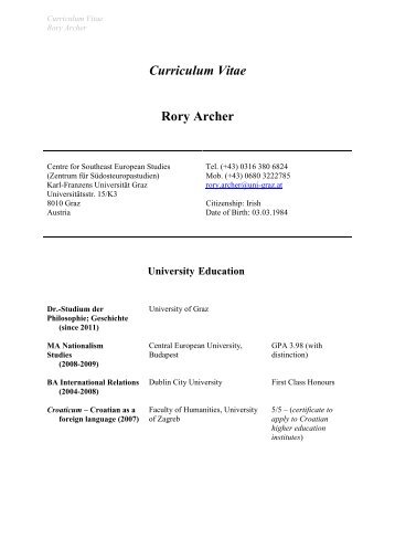 Curriculum Vitae Rory Archer - Centre for Southeast European ...