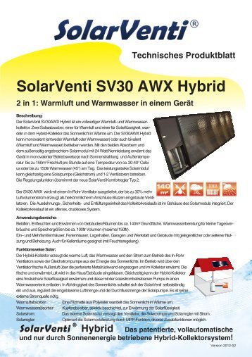 Technisches Produktblatt SolarVenti SV30 AWX Hybrid 2 in 1