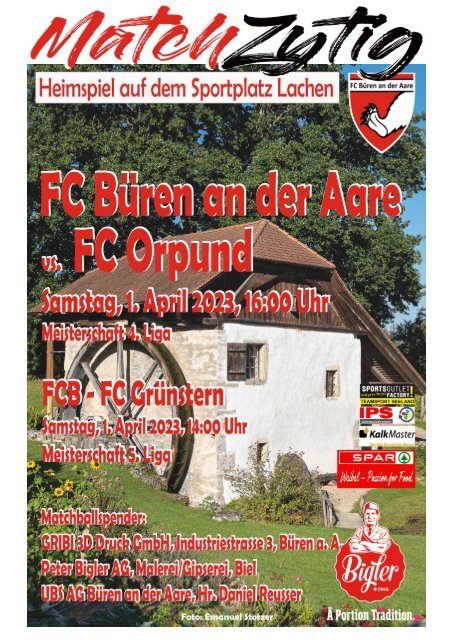 Matchprogramm 4. Liga FC Büren an der Aare - FC Orpund vom 1. April 2023