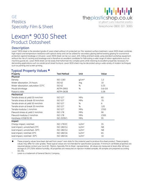 Lexan* 9030 Sheet - Plastics