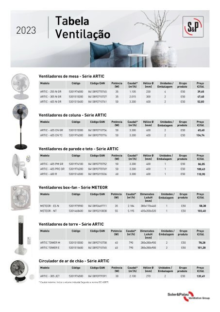 S&P - Tabela Ventilação 2023