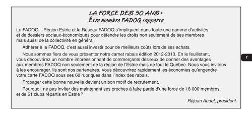 Carnet rabais Estrie 2012-2013 - FADOQ Estrie