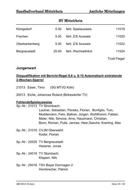 AM 15/10 (pdf) - Handballkreis Köln/Rheinberg