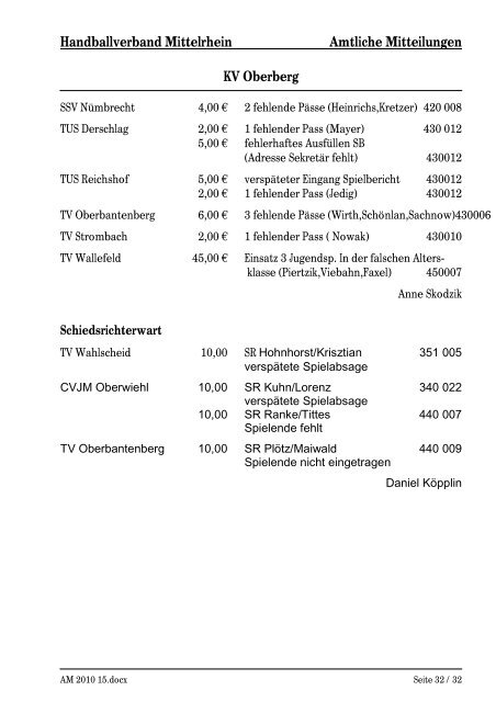 AM 15/10 (pdf) - Handballkreis Köln/Rheinberg
